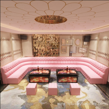 pink color U shape night club booth seating sofa